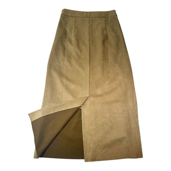 Runway-Inspired! NWT Olive Green Faux-Suede Midi Skirt S – Sleek Back Slit - Picture 7 of 7